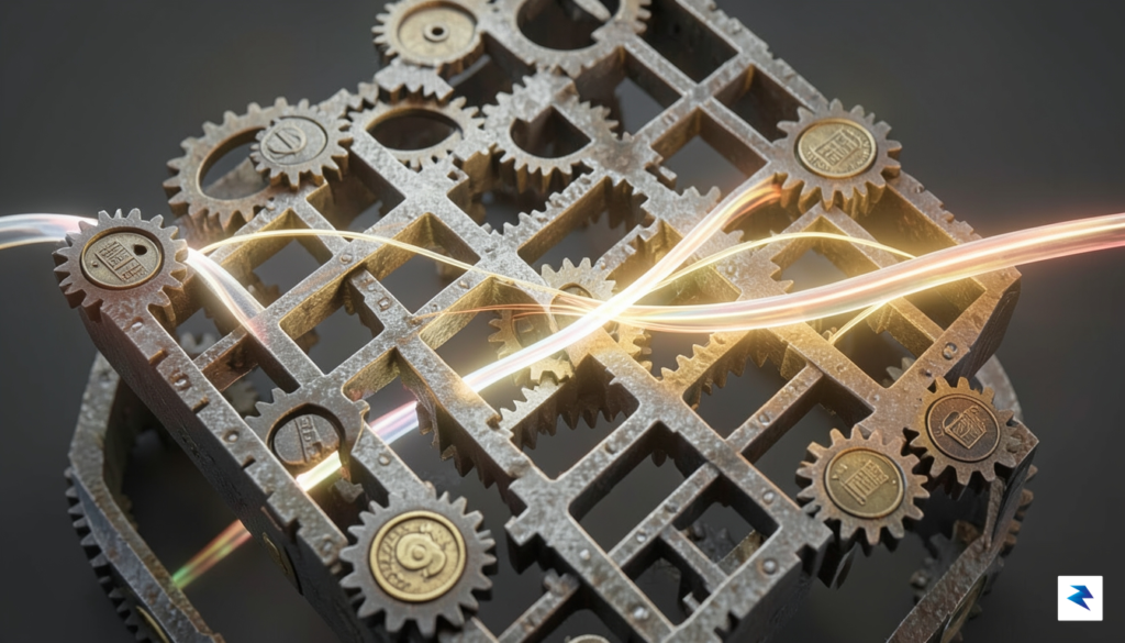 A conceptual digital illustration showing a high-speed fiber optic cable&hellip;