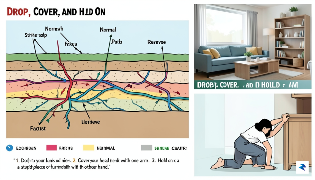 A cross-section diagram showing tectonic fault lines and a safety&hellip;