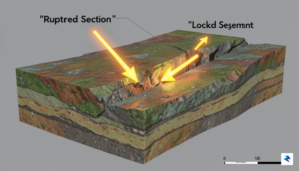 A 3D cross-section diagram showing tectonic plates with a fault&hellip;