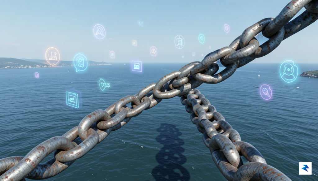 A conceptual digital illustration showing a heavy, steel-linked barrier placed&hellip;