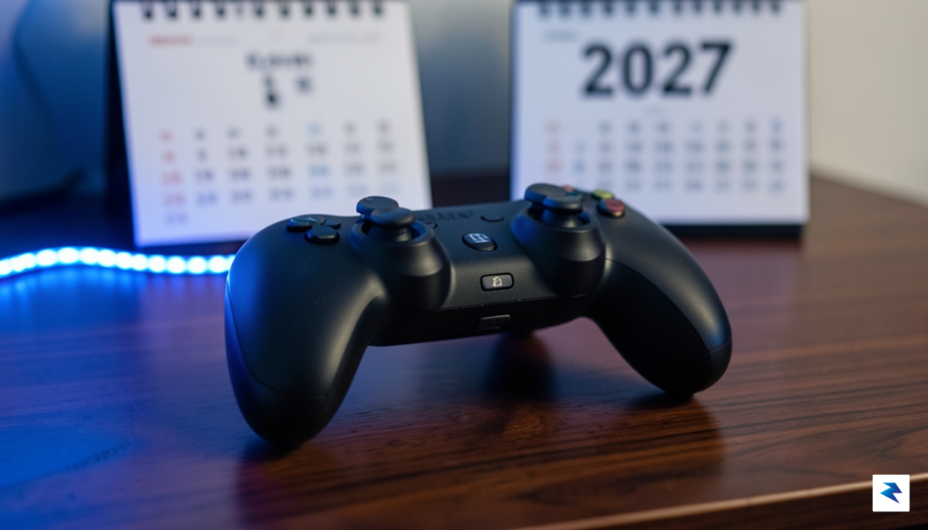 A close-up, high-quality photograph of a Steam Controller resting on&hellip;
