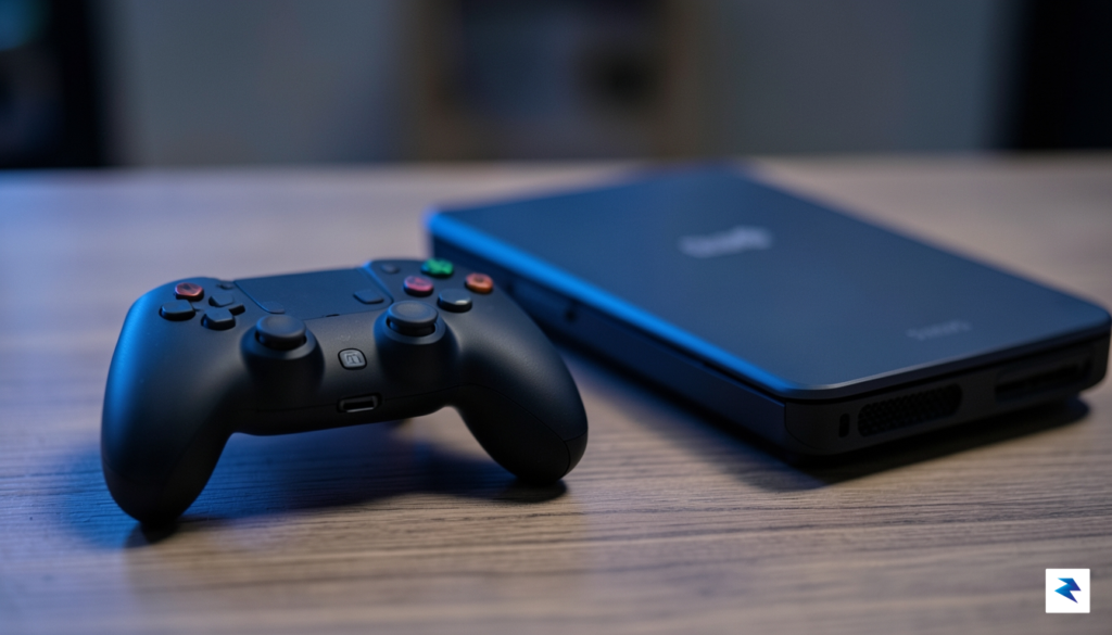 A close-up, high-definition photograph of a Steam Controller resting on&hellip;