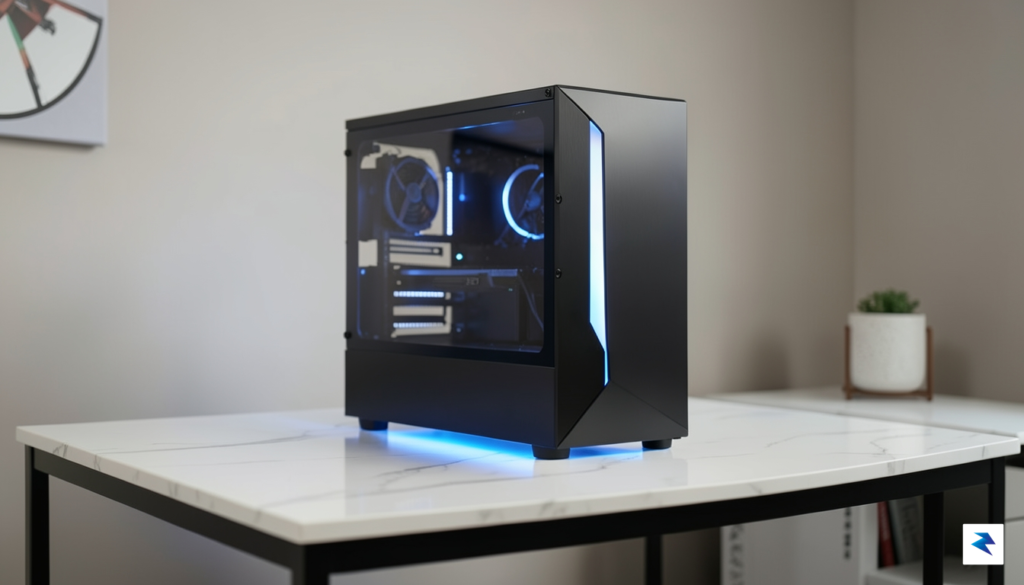 A sleek, high-end PC gaming chassis sitting on a modern&hellip;
