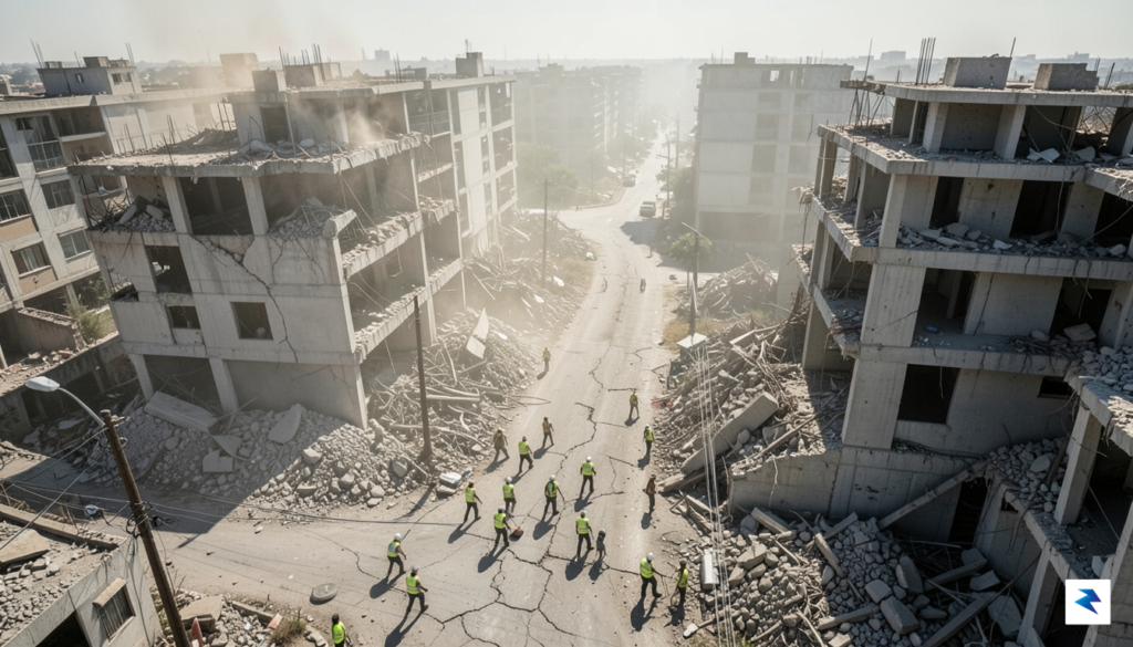 An aerial view of a devastated Venezuelan city showing collapsed&hellip;