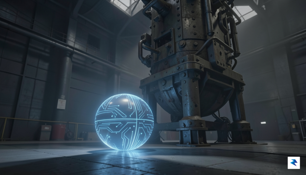 A sleek, futuristic digital representation of a small, glowing energy&hellip;