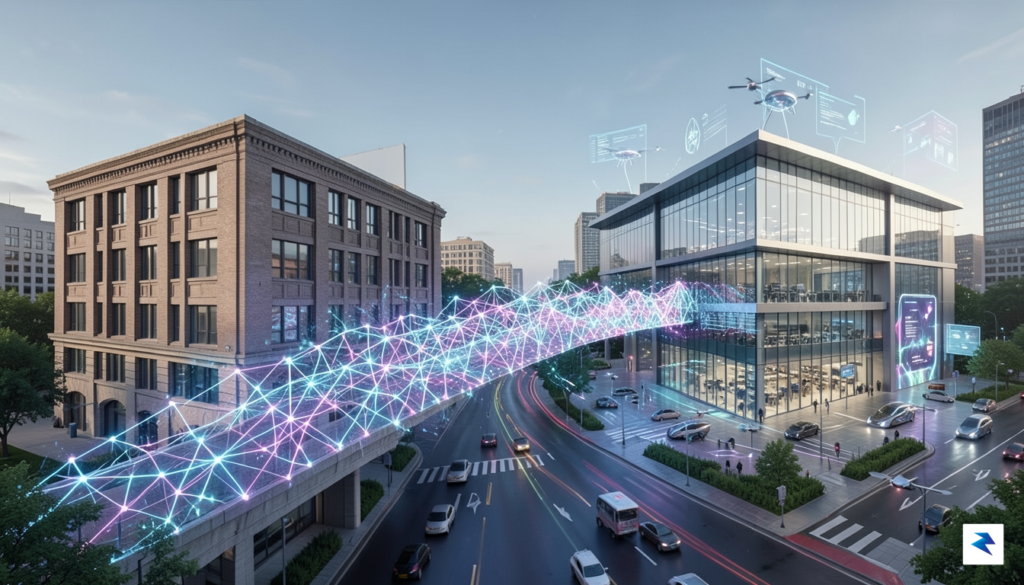 A conceptual digital illustration showing a futuristic, glowing neural network&hellip;