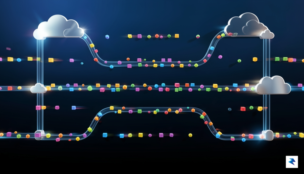 An abstract visualization of data chunks flowing in parallel pipelines&hellip;