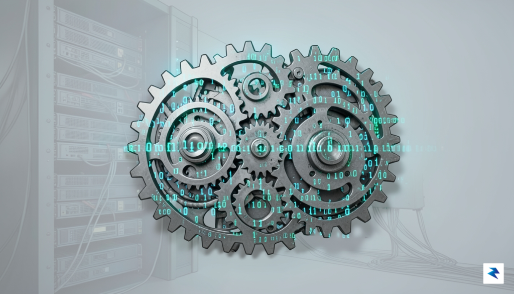 A stylized illustration depicting a gear mechanism seamlessly integrating with&hellip;