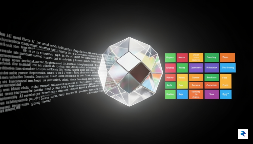 A conceptual digital visualization showing a stream of unstructured AI&hellip;