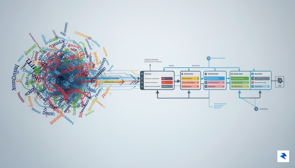 A conceptual digital illustration showing a clean, organized data pipeline&hellip;