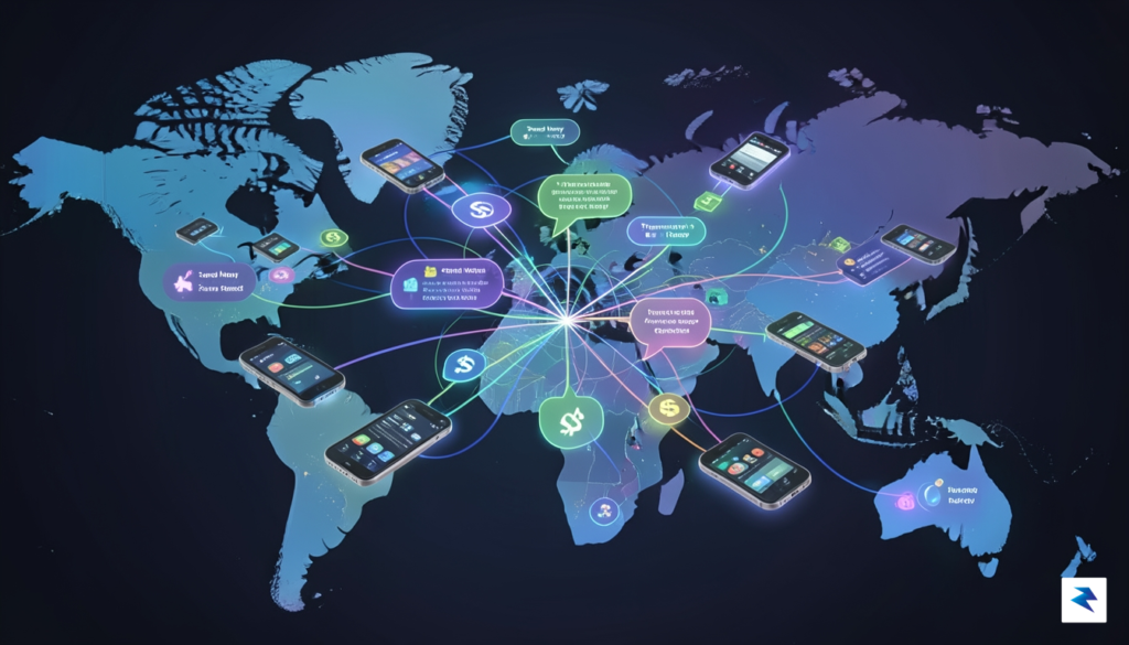 A digital conceptual illustration showing a global network of interconnected…