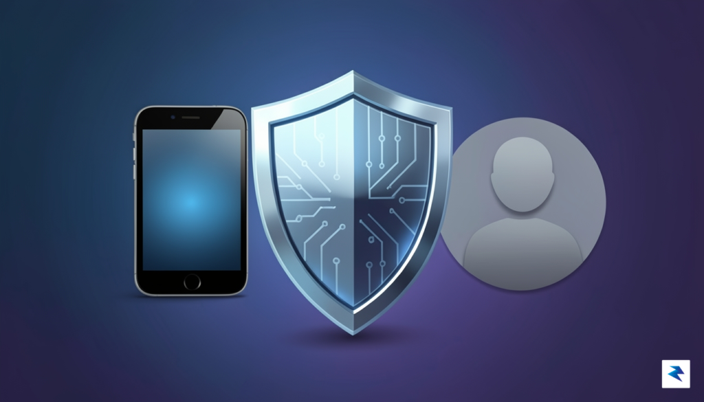 A conceptual illustration showing a digital shield icon hovering between&hellip;