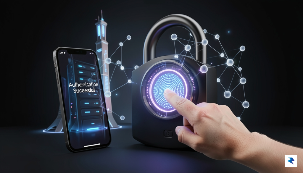 A conceptual 3D illustration showing a digital lock being opened&hellip;