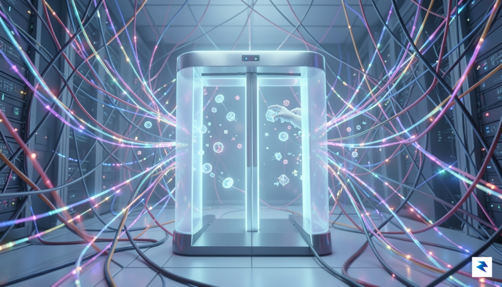 A digital illustration of a glowing, transparent turnstile in a&hellip;