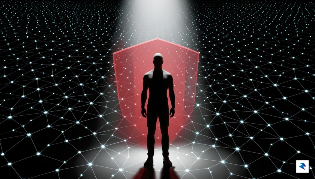 A conceptual digital illustration showing a faceless silhouette standing in&hellip;