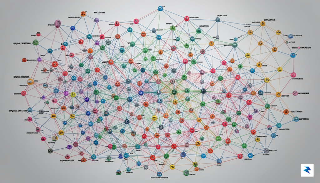 A complex network diagram showing numerous interconnected nodes, some highlighted&hellip;