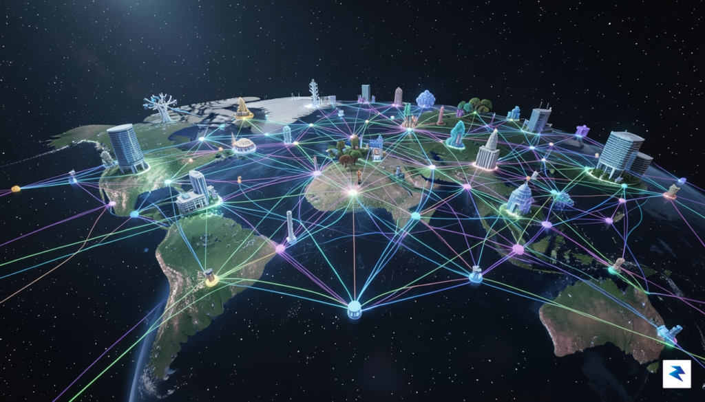 A digital visualization of interconnected nodes and glowing data streams&hellip;