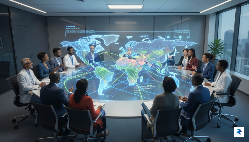 A wide-angle digital illustration showing a diverse group of global&hellip;