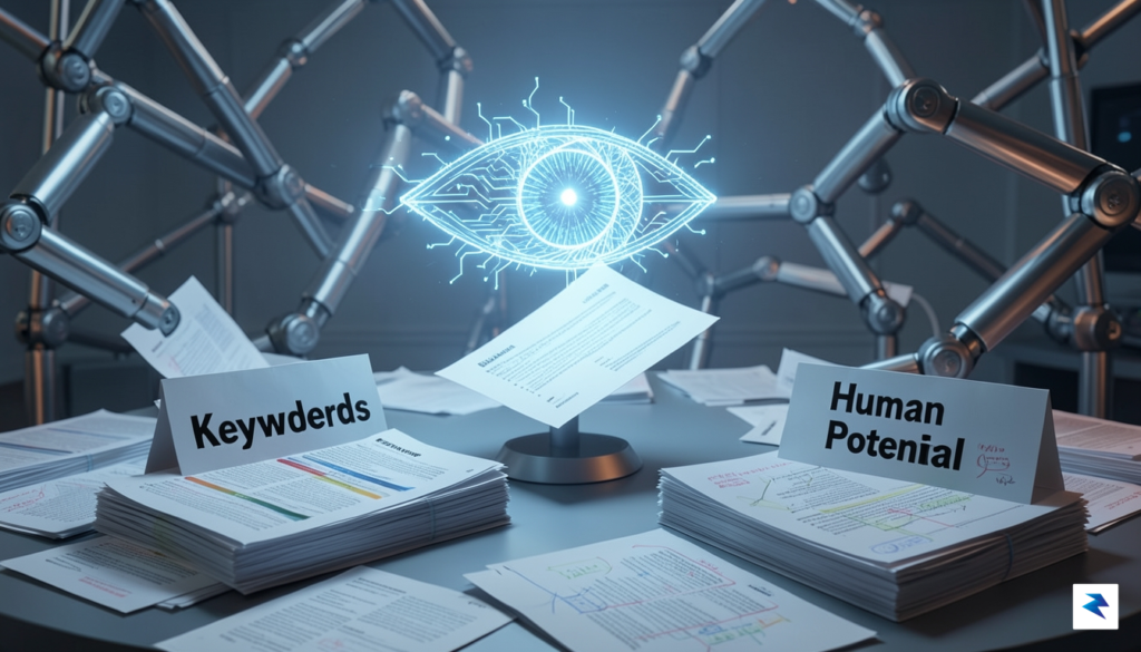 A conceptual digital illustration showing a resume being scanned by&hellip;