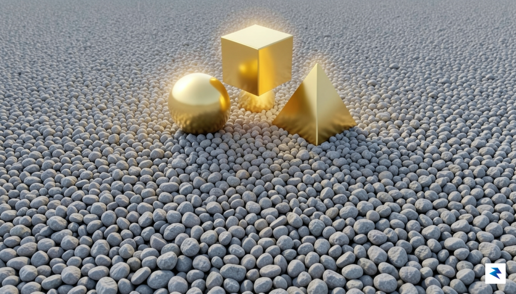 A conceptual visualization showing a vast field of small, dull&hellip;