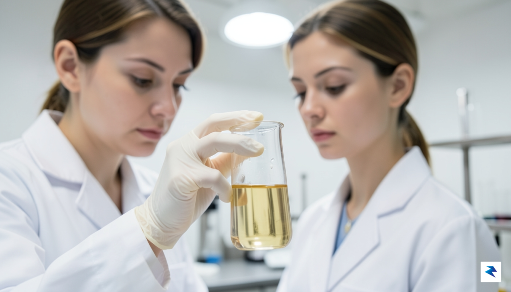 A close-up, high-resolution shot of a laboratory scientist wearing white&hellip;