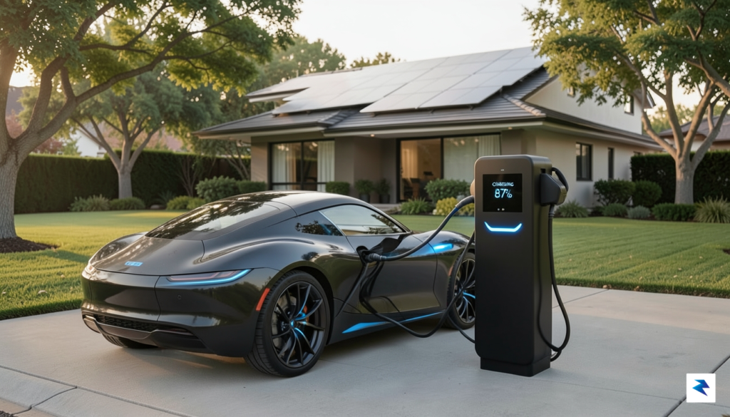 A modern, high-tech electric vehicle charging at a sleek, minimalist&hellip;