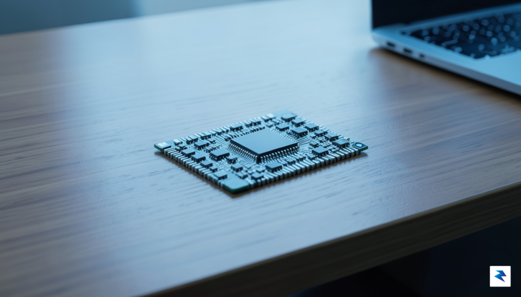 A conceptual shot of a high-end silicon chip sitting on&hellip;