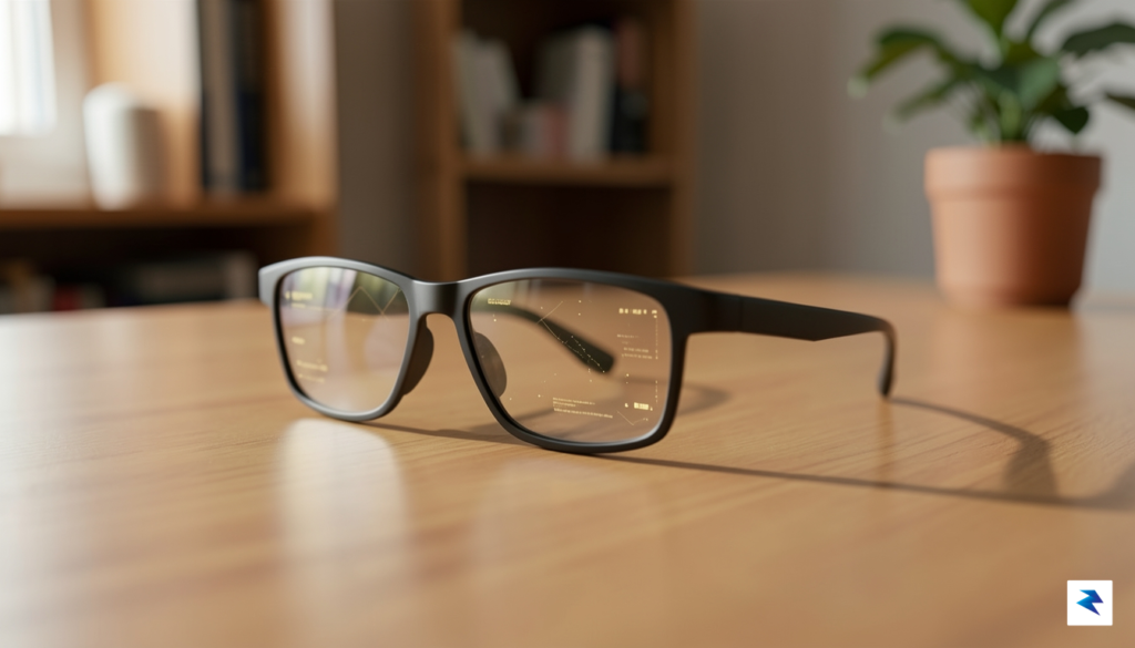 A sleek, minimalist pair of lightweight augmented reality glasses resting&hellip;