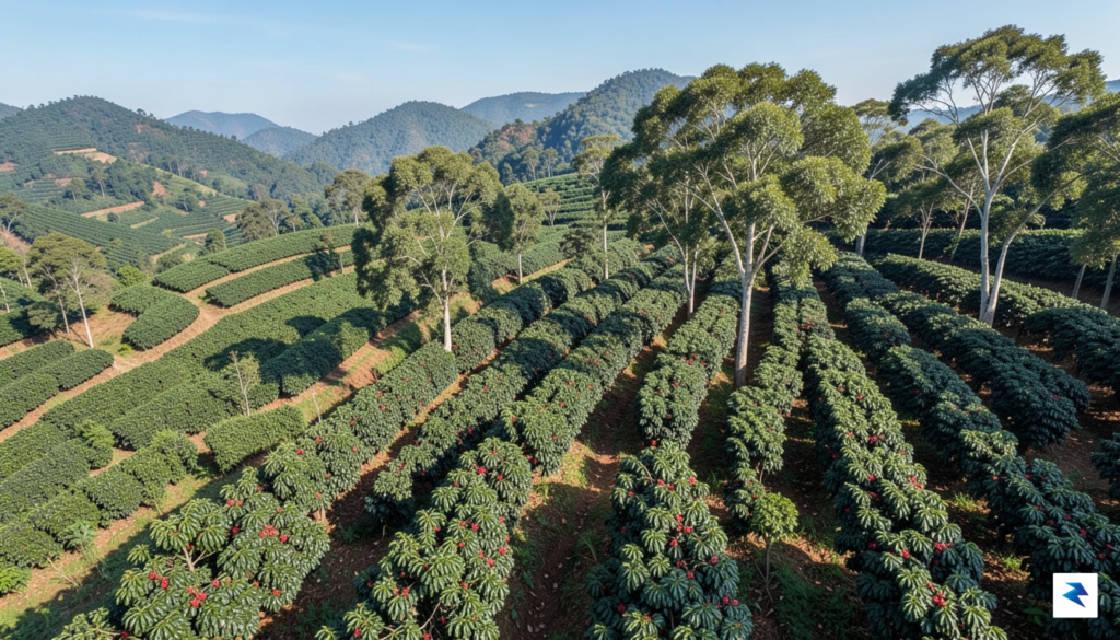 An aerial view of a vibrant coffee plantation in a&hellip;