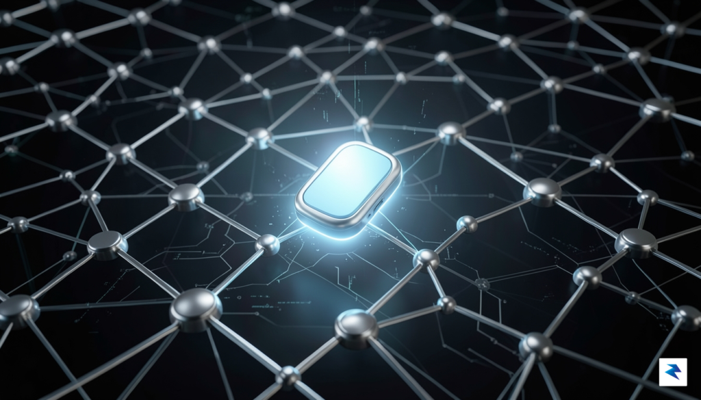 A conceptual digital illustration showing a glowing, portable identity token&hellip;