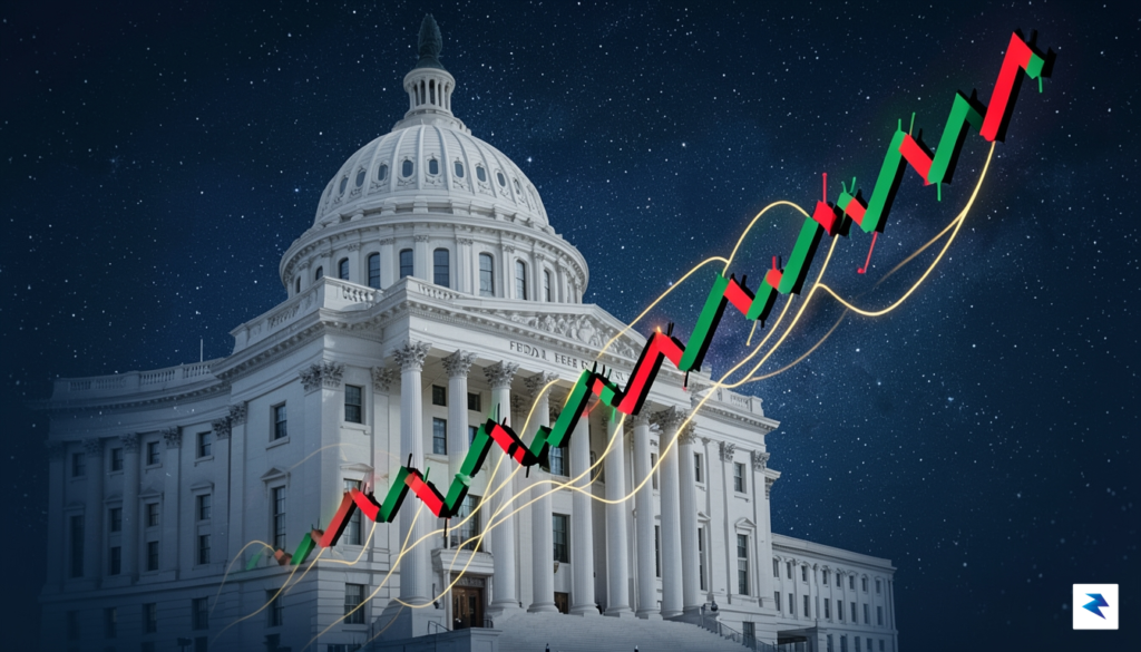 A sleek, professional digital illustration showing a Federal Reserve building&hellip;