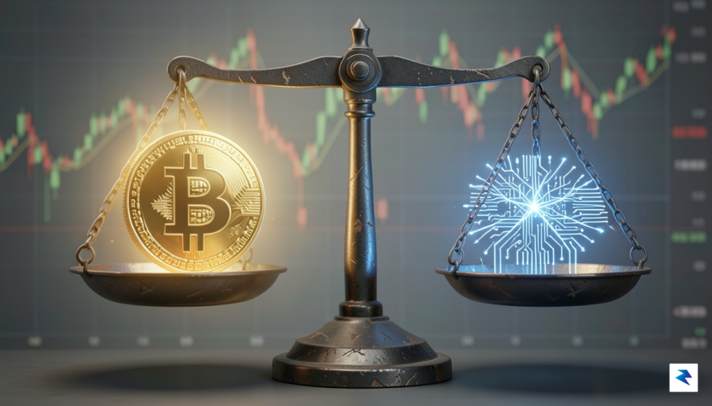 A digital art representation showing a glowing golden Bitcoin coin&hellip;