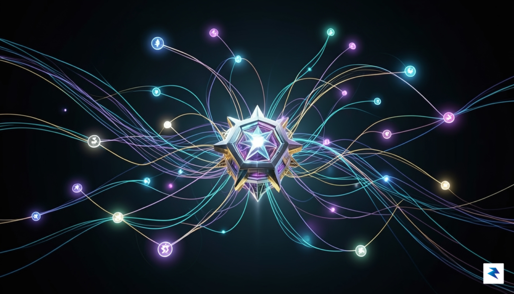 An abstract digital visualization showing a complex network of financial&hellip;