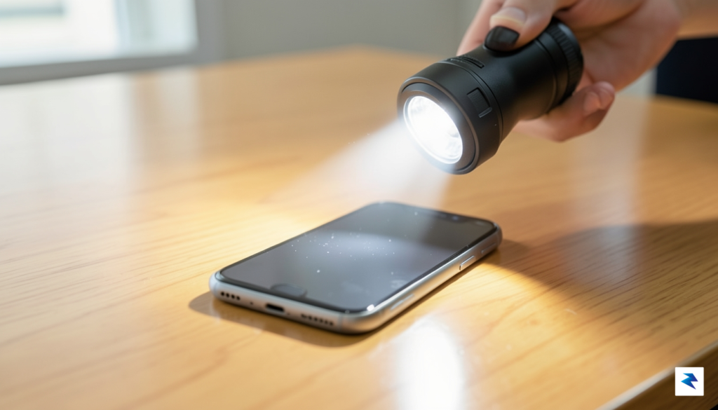 A close-up shot of a smartphone being inspected with a&hellip;