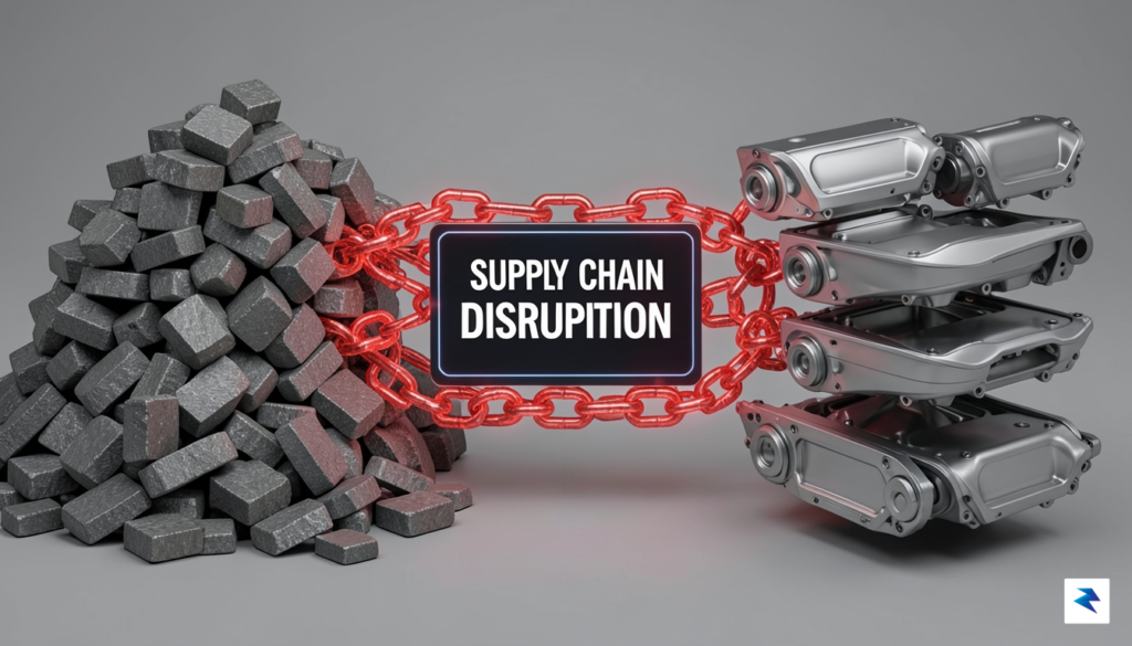 A detailed schematic illustration showing a broken industrial supply chain,&hellip;
