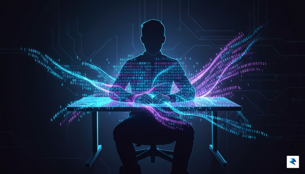 A conceptual illustration showing a digital silhouette of a person&hellip;