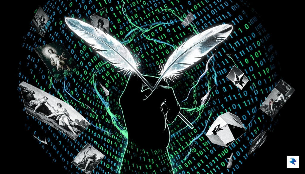 A surreal, high-contrast illustration showing a shadowy digital hand holding&hellip;