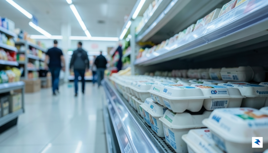 A close-up, high-definition photograph of a grocery store refrigerated aisle,&hellip;