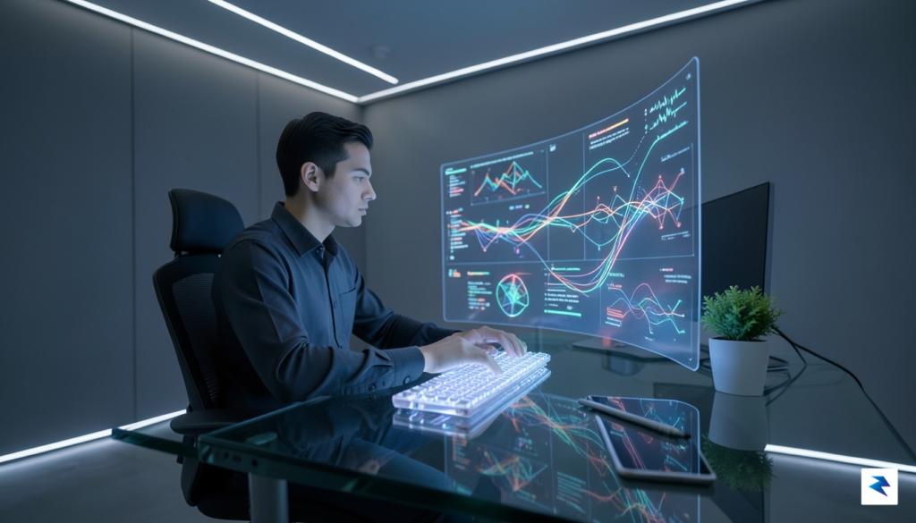A modern software engineer working on a complex digital interface&hellip;