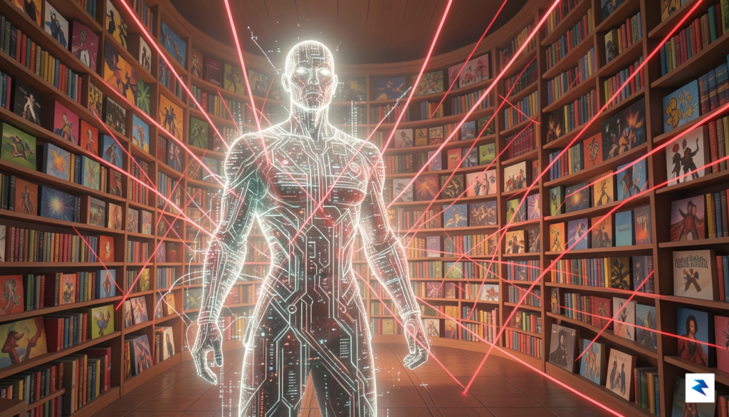 A conceptual digital illustration showing a glowing, faceless algorithmic gatekeeper&hellip;
