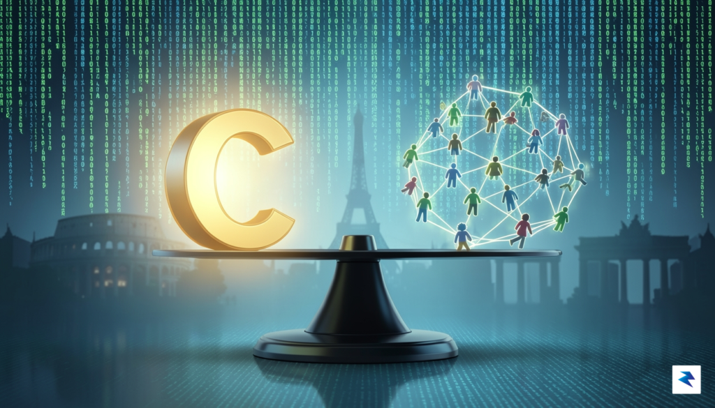A conceptual illustration showing a digital scale balancing a glowing,&hellip;