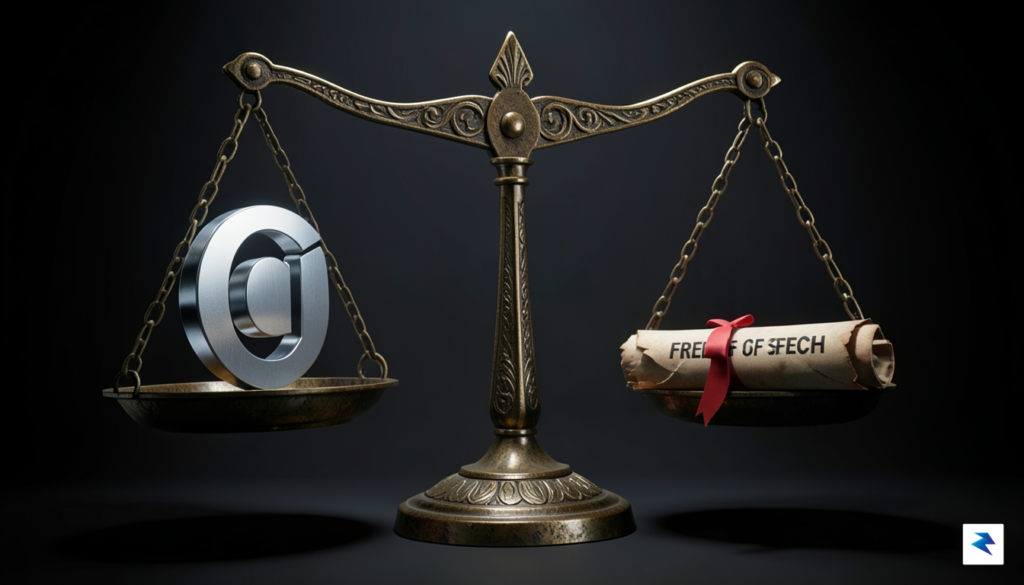 A conceptual digital illustration showing a balance scale with a&hellip;