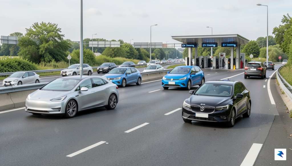 A wide-angle shot of a busy European highway featuring a&hellip;
