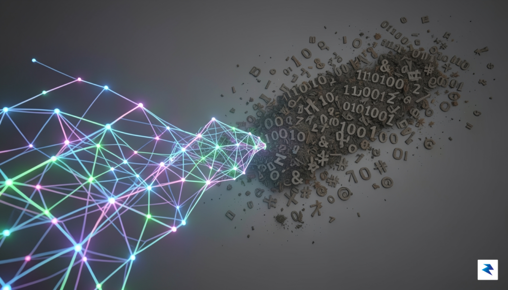 A conceptual digital art piece showing a vibrant, complex neural…