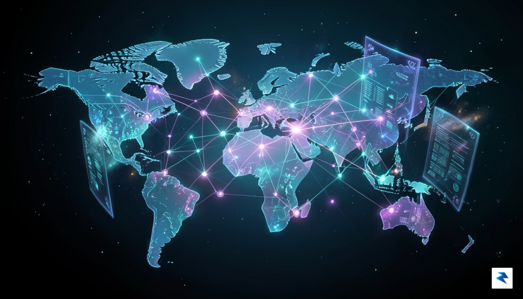A conceptual digital illustration showing a glowing, interconnected network of&hellip;
