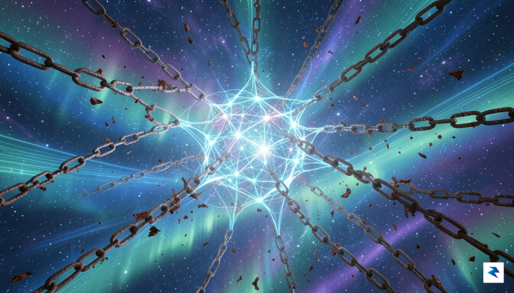 A conceptual digital art piece showing a glowing, intricate neural&hellip;