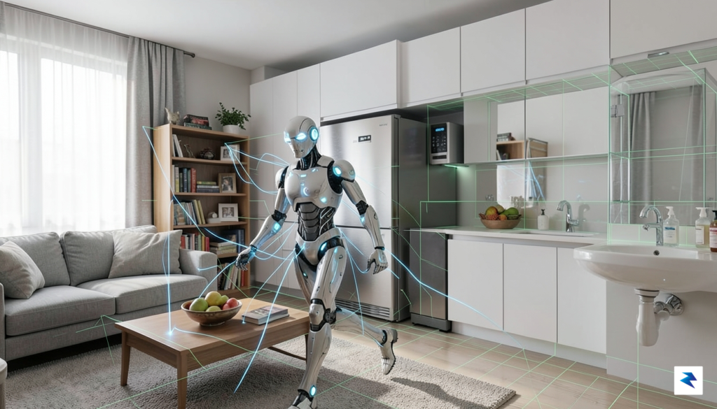 A futuristic digital visualization of a robotic agent navigating a&hellip;