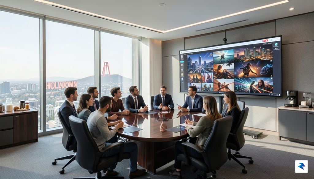 A sleek, modern conference room in a high-rise office building&hellip;
