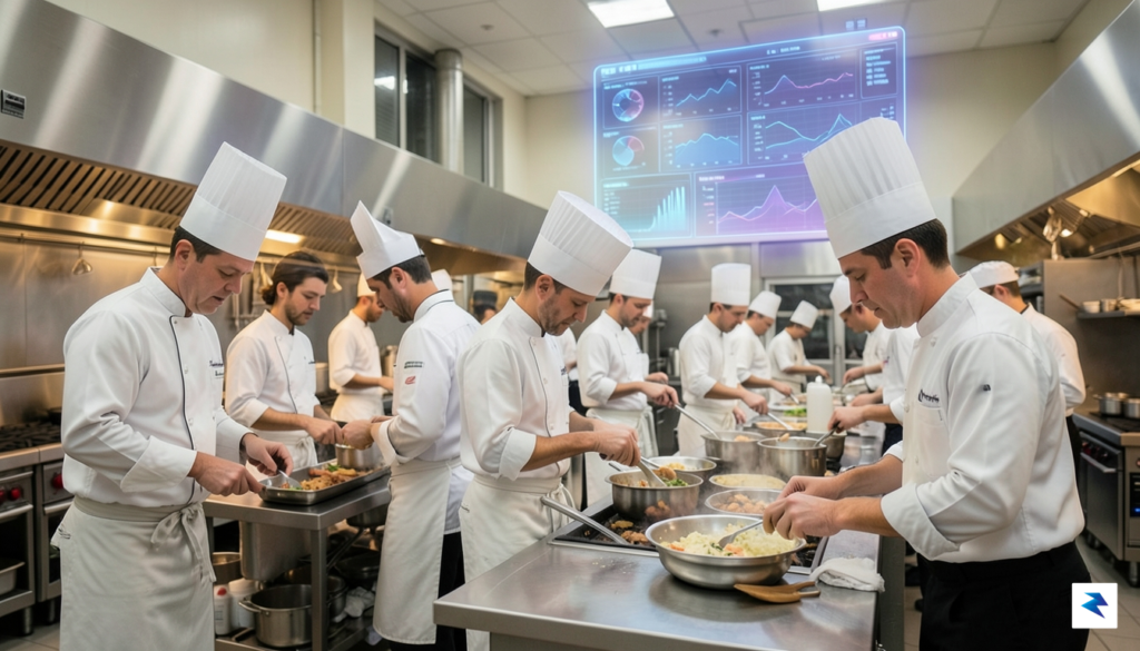 A vibrant, bustling professional kitchen where chefs are meticulously testing&hellip;