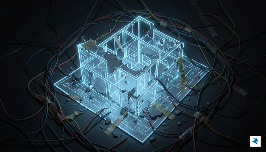 A conceptual illustration showing a digital, glowing blueprint of a&hellip;